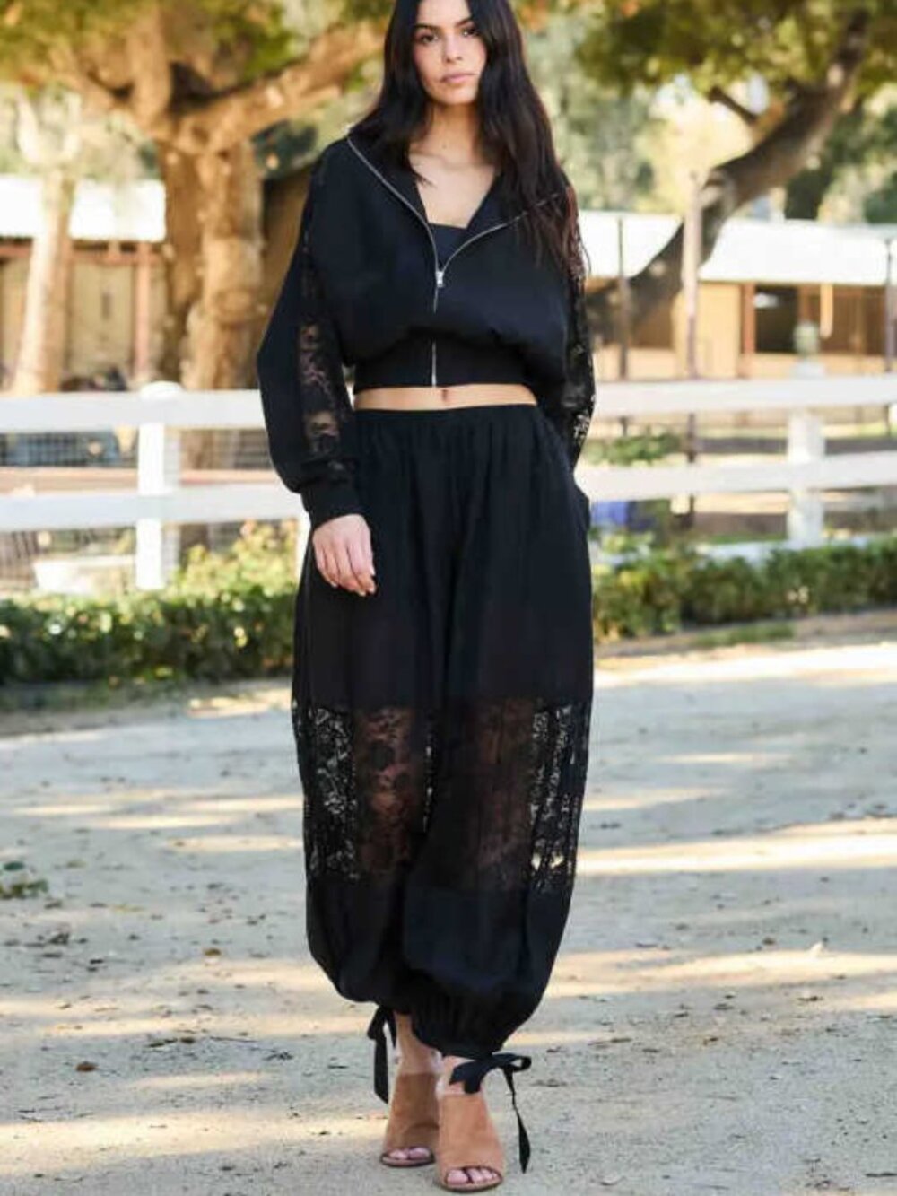 Lace Wind Breaker Jacket and Lace Balloon Pants Set